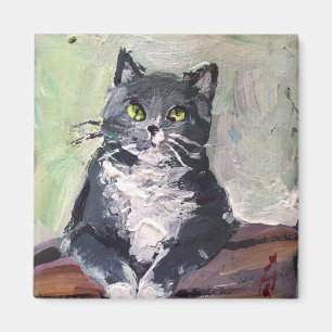 Painting modern realistic painting, cheerful cat magnet