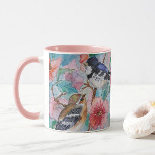 Painting Mug with Sparrows Spring Birds