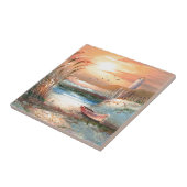 Painting Of A Beached Rowboat Near A Lighthouse Tile (Side)