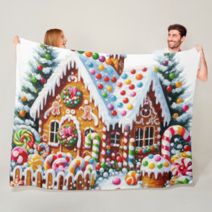 Painting of a Colourful Candy Gingerbread House Fleece Blanket