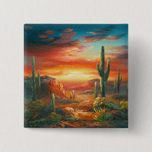 Painting Of A Colourful Desert Sunset Painting 2 Inch Square Button