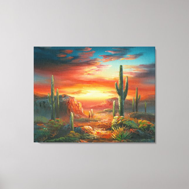 Painting Of A Colourful Desert Sunset Painting Canvas Print (Front)