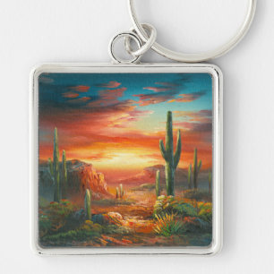 Painting Of A Colourful Desert Sunset Painting Keychain