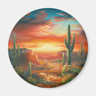 Painting Of A Colourful Desert Sunset Painting Magnet