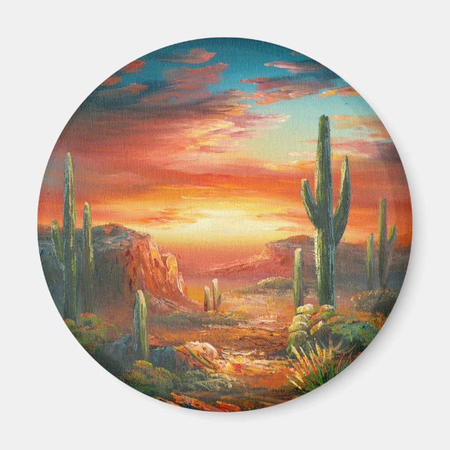 Painting Of A Colourful Desert Sunset Painting Magnet (Front)