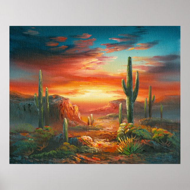 Painting Of A Colourful Desert Sunset Painting Poster (Front)