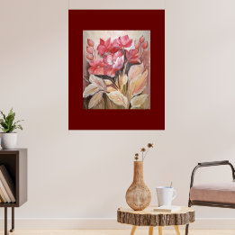 Painting of a floral in dark pink poppies poster