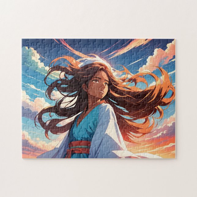Painting of a Girl on a Windy Day Jigsaw Puzzle (Horizontal)