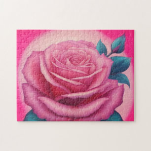 Painting of a neon pink rose jigsaw puzzle