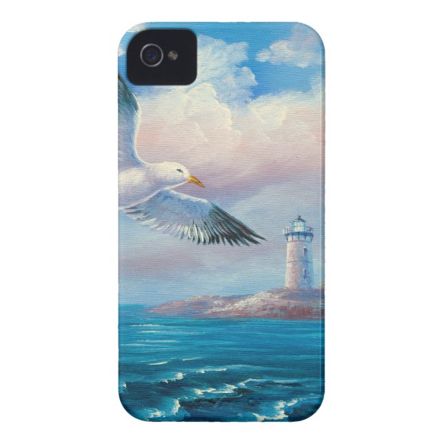 Painting Of A Seagull Flying Near A Lighthouse Case-Mate iPhone Case (Back)