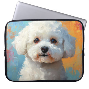 PAINTING OF A WHITE BICHON FRISE DOG LAPTOP SLEEVE