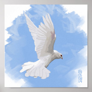 Painting Of A White Dove Flying Poster