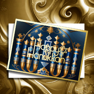 Painting of Abstract Hanukkah Menorah Foil Holiday Card