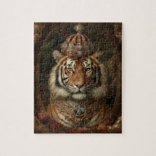 Painting of an tiger with a crown and flowers jigsaw puzzle