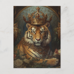 Painting of an tiger with a crown postcard