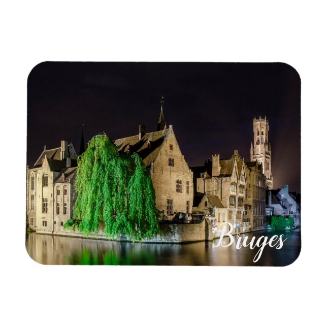Painting of Bruges old town and Belfry tower Magnet (Horizontal)