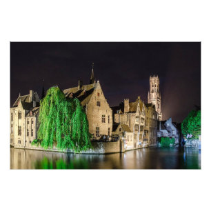 Painting of Bruges old town and Belfry tower Photo Print
