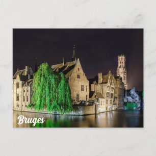 Painting of Bruges old town and Belfry tower Postcard