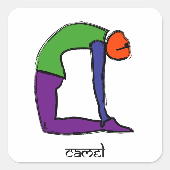 Painting of camel yoga pose with Sanskrit text. Square Sticker (Front)