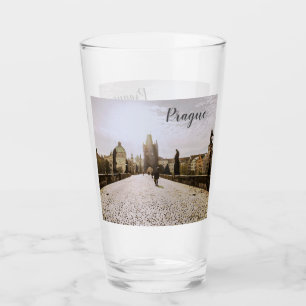 Painting of Charles bridge in Prague on sunrise Glass