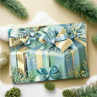 Painting of Christmas Gifts Blue Mint Holiday Card