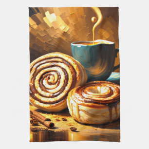 Painting of Coffee Cup and Cinnamon Rolls Abstract Kitchen Towel