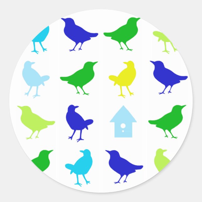 Painting of Coloured Birds by Chariklia Zarris Classic Round Sticker (Front)