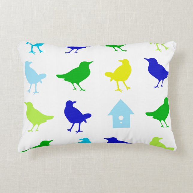 Painting of Coloured Birds by Chariklia Zarris Decorative Pillow (Front)