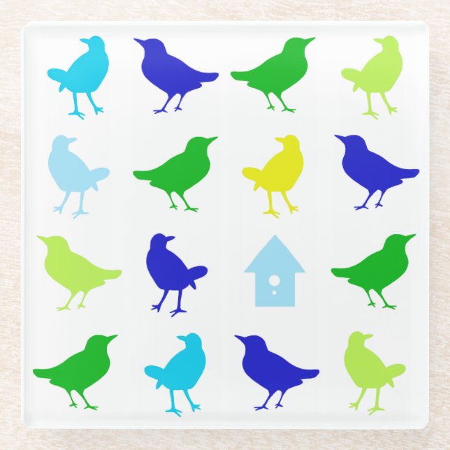 Painting of Coloured Birds by Chariklia Zarris Glass Coaster (Front)