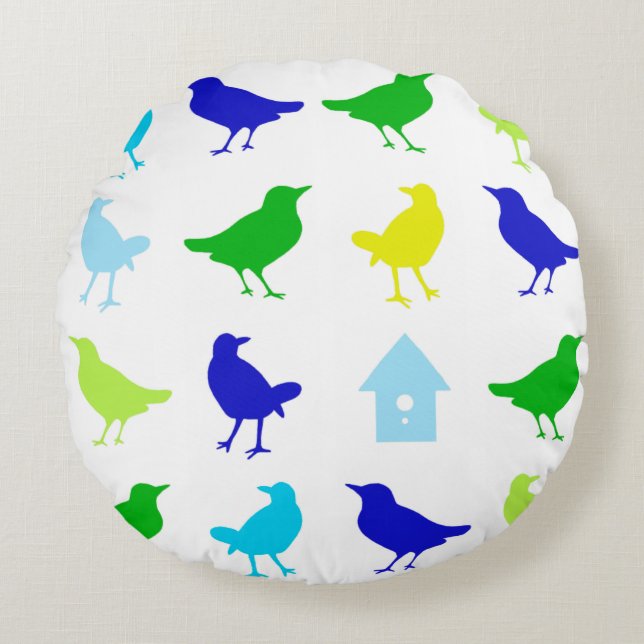 Painting of Coloured Birds by Chariklia Zarris Round Pillow (Front)