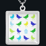 Painting of Coloured Birds by Chariklia Zarris Silver Plated Necklace<br><div class="desc">Fill up your child's playroom with this painting of coloured birds by Chariklia Zarris. Green,  blue,  and yellow jump off the print. You are just waiting for these birds to spread their wings. Order you copy before they fly away!</div>