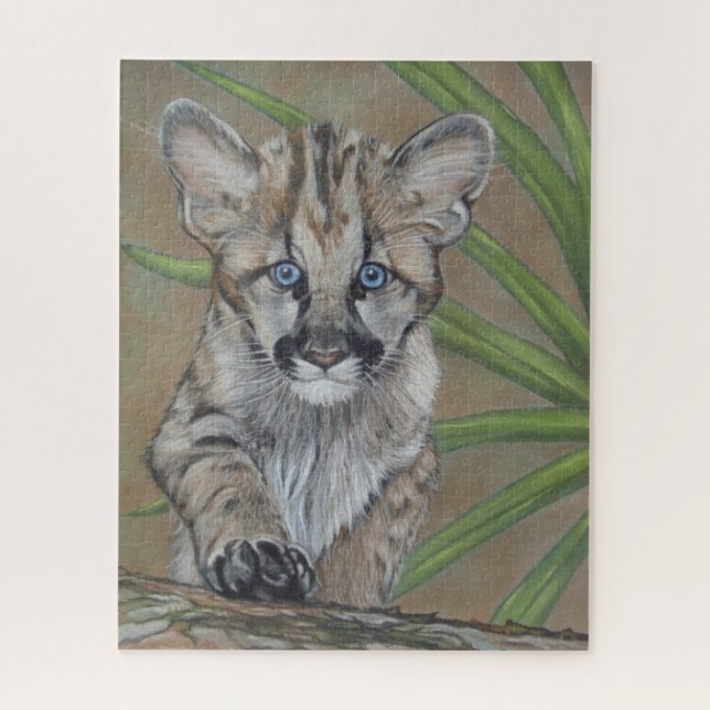 painting of cute cougar kitten big cat wildlife jigsaw puzzle (Vertical)