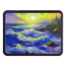 Painting of dark blue sea waves under the sun