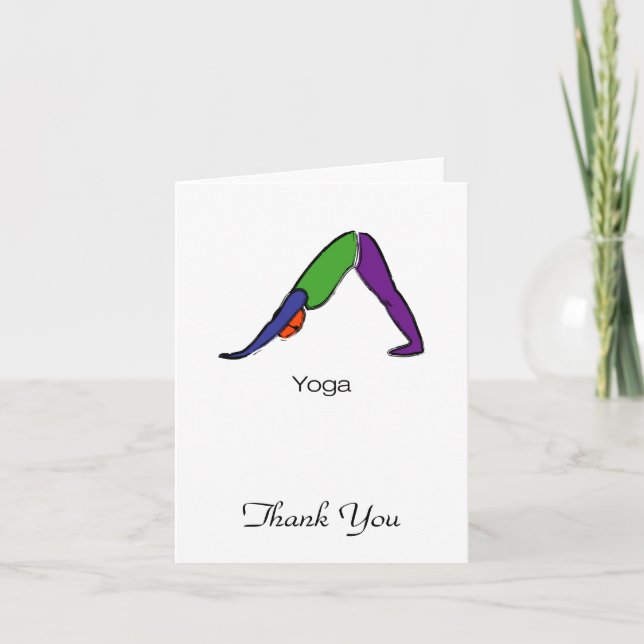 Painting of downward dog yoga pose with yoga text. thank you card (Front)