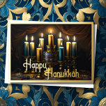 Painting of Elegant Menorah Gold Blue Foil Holiday Card<br><div class="desc">Painting of Elegant Menorah Gold Blue</div>
