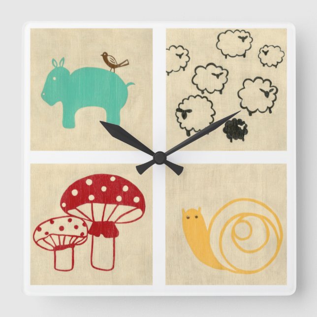 Painting of Four Children's Wood Blocks Square Wall Clock (Front)