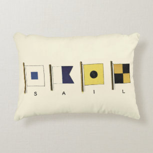 Painting of Four Flags with Sail Written Beneath Accent Pillow