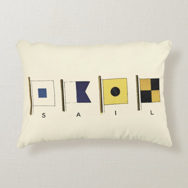 Painting of Four Flags with Sail Written Beneath Accent Pillow (Front)