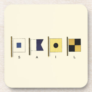 Painting of Four Flags with Sail Written Beneath Coaster