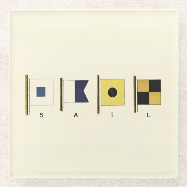 Painting of Four Flags with Sail Written Beneath Glass Coaster (Front)