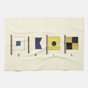 Painting of Four Flags with Sail Written Beneath Kitchen Towel