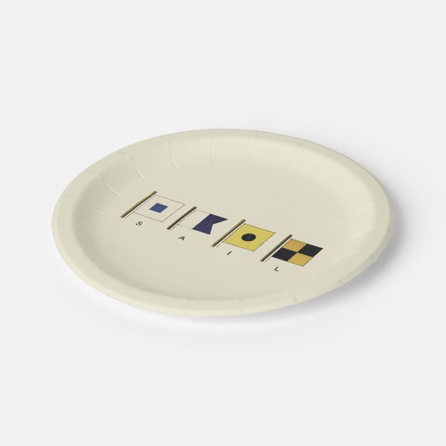 Painting of Four Flags with Sail Written Beneath Paper Plate (Angled)