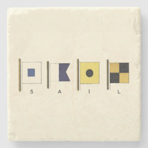 Painting of Four Flags with Sail Written Beneath Stone Coaster