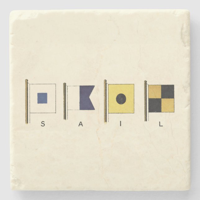 Painting of Four Flags with Sail Written Beneath Stone Coaster (Front)
