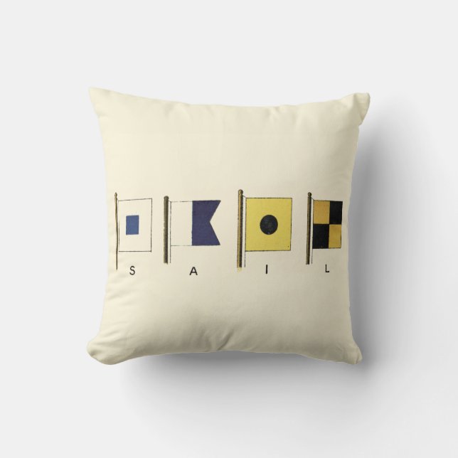 Painting of Four Flags with Sail Written Beneath Throw Pillow (Front)