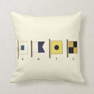Painting of Four Flags with Sail Written Beneath Throw Pillow