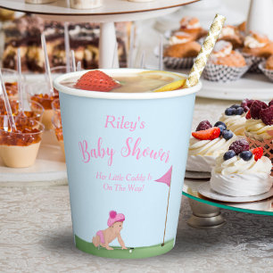 Painting Of Golf Baby Girl Sweet Caddy Baby Shower Paper Cups