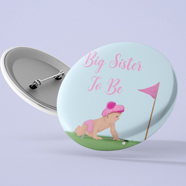 Painting Of Golf Baby Girl Sweet Caddy Big Sister 2 Inch Round Button (Creator Uploaded)