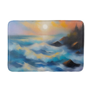 Painting of light blue sea waves under the sun bath mat