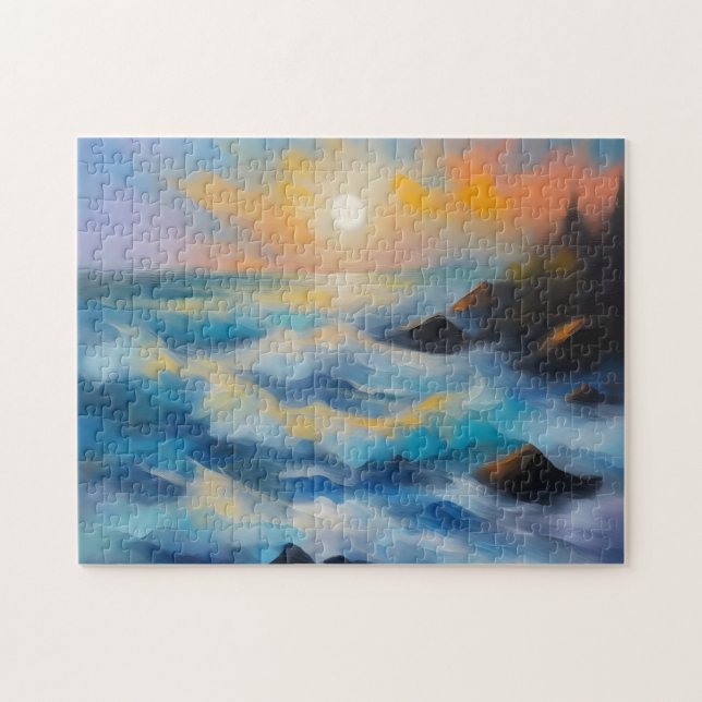 Painting of light blue sea waves under the sun jigsaw puzzle (Horizontal)